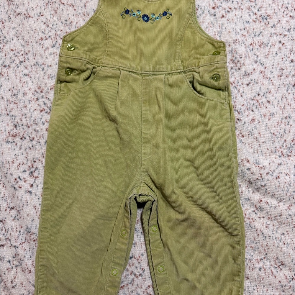 Vintage Lands' End Olive Green Corduroy Embroidered Kids Overalls